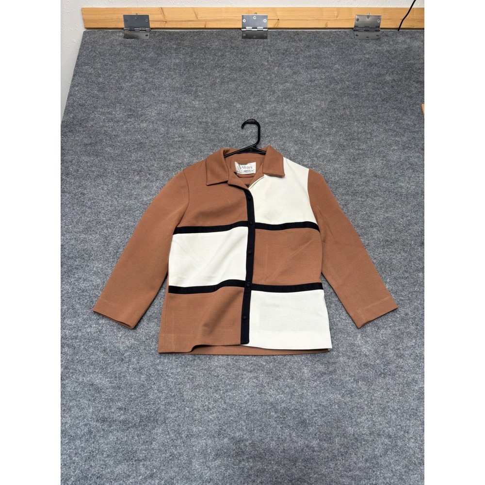 Vtg Nardis of Dallas Colorblock Cardigan‎ Jacket Sz S Brown Cream Fortrel Knit